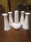 Vintage Milk Glass 6"  Bud Vase Set Of 5
