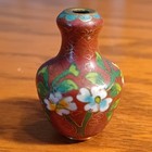 Vintage Cloisonne Chinese Red Floral Enamel Mini Vase 1.5" — photo 1