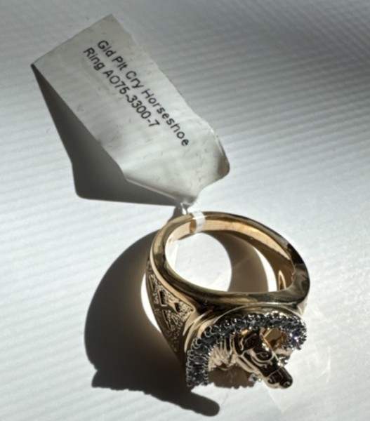 Alternate view of Lowell Hays Elvis Presley Gold Plated Crystal Horseshoe Ring Size