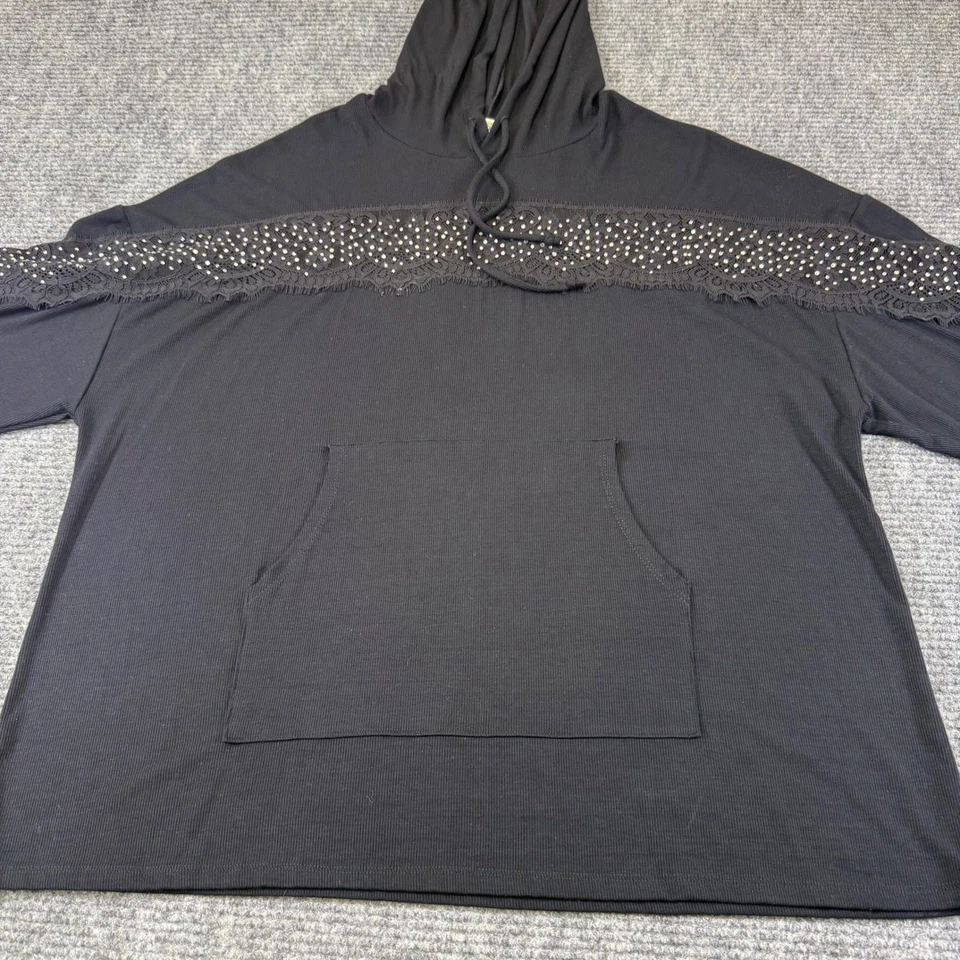 Moletom com capuz Vocal preto strass acabamento em renda estilo 22074L GG gótico EUA - Imagem 2 de 4