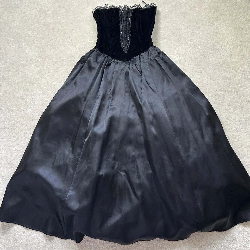 Jessica McClintock Gunne Sax Vintage Junior’s 3 Sin Tirantes Negro Encaje Y2K Formal Foto 2 de 4