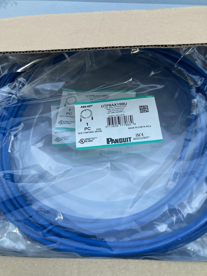 Box of 13 PANDUIT UTP6AX15BU Cat 6A 24 AWG UTP Copper Patch Cord 15 ft Blue - Image 2 of 4