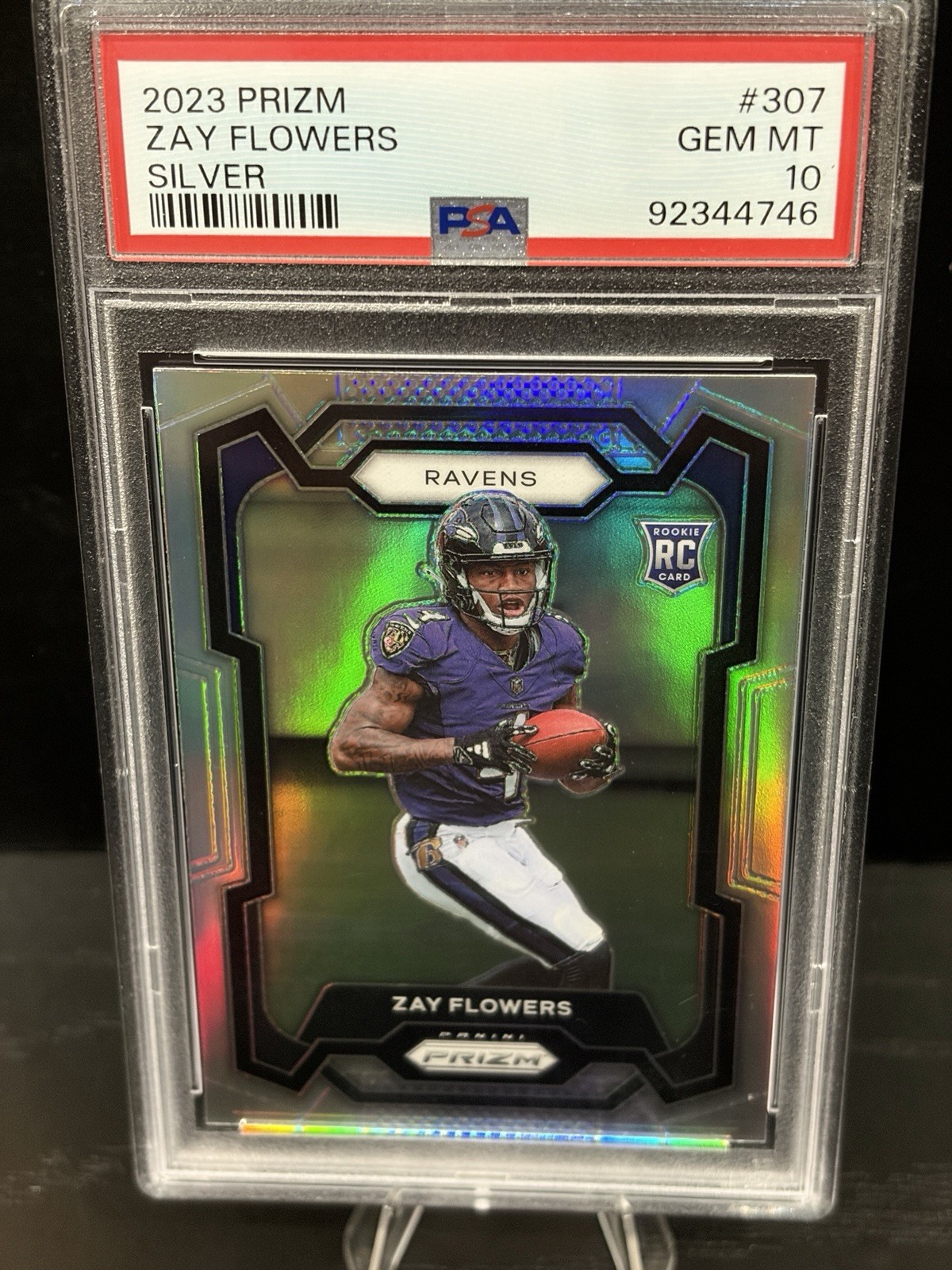 PSA 10 2023 Panini Prizm Zay Flowers #307 Silver Prizm Rookie Ravens