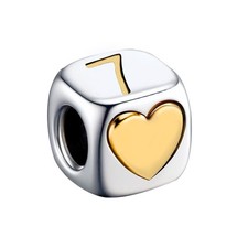 Number 7 Gold Heart Love Bead Birthday Charms Compatible with Charm Brac