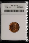 1916 Lincoln Wheat Cent-ANACS MS 64 RB Gem BU No Reserve #SLL548