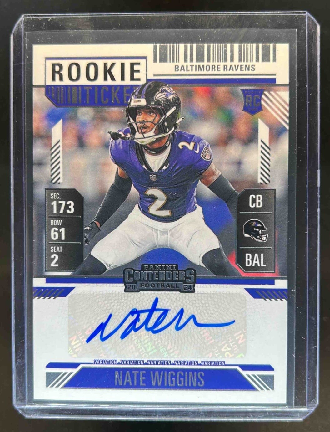 2024 Contenders Nate Wiggins Rookie Ticket Variation Auto RC #150 Ravens