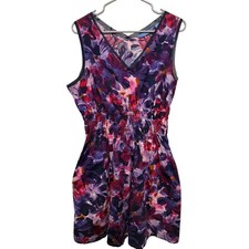 Simply Vera Vera Wang Women's XL Floral V Neck Smocked Waist Sleeveless Dress