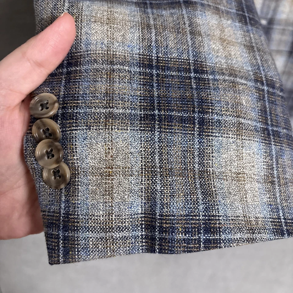 Abrigo deportivo Jos A Bank Reserve 48R a medida azul a cuadros lana italiana seda Blazer Foto 4 de 4