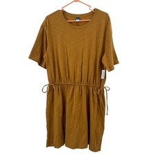 OLD NAVY Dress Large NWT Short Sleeve Knit Cinch Waist Miner's Gold Casual