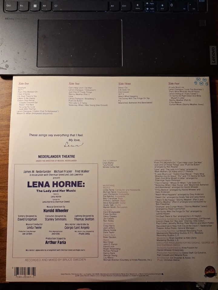 Lena Horne ~The Lady and Her Music ~ Live On Broadway Vinyl LP 2QO-3597 - Imagem 2 de 3