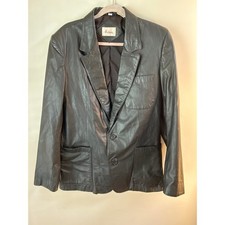 Vintage Adam Spencer Men's 44 Black Genuine Leather Blazer Sport Coat Jacket