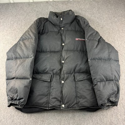 Vintage Ralph Lauren Polo Jeans Jacket Mens XL Black Down Fill Puffer DAMAGED