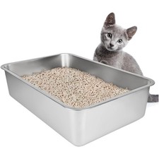 Katzentoilette Edelstahl Litter Box Katzenklo Metall Katzen und Kaninchen ros...