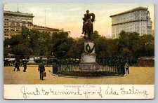 Vintage 1906 Union Square NYC Postcard with Statue & Early NYC Buildings