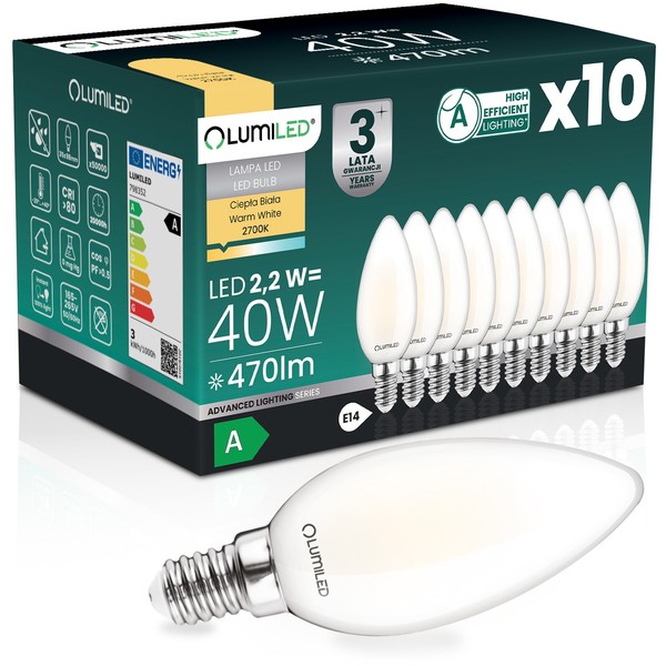 10X Led-GlüHbirne E14 Kerze B35 2,2W 470Lm = 40W 2700K Warmweiß 360° Filament KL-image