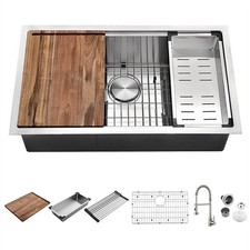 32" Single Bowl Undermount Workstation Kitchen Sink w/ Accessories  Faucets