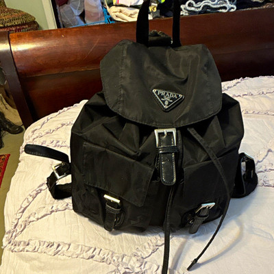 PRADA Milano Black Small Backpack Drawstring Buckle Silver Hardware Pockets