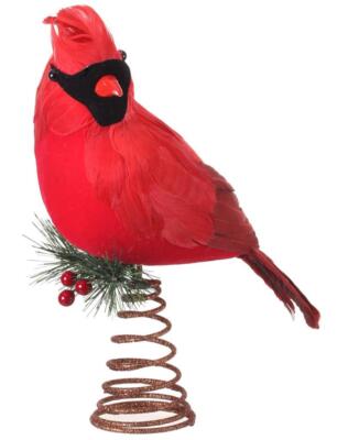 10'' Red Feather Cardinal Bird Christmas Tree Topper