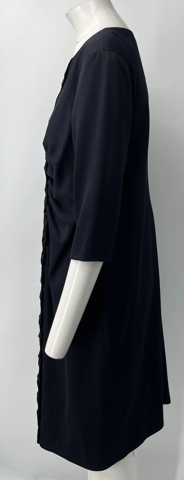 Abito a tubino Valentino ALTERED blu navy manica 3 4 lana seta con volant drappeggiato tg 12