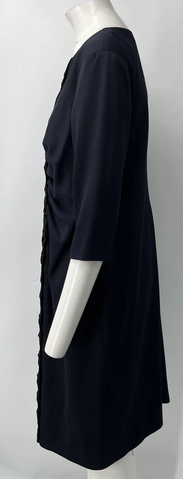 Vestido recto drapeado con volantes de lana/seda manga 3/4 azul marino Valentino ALTERED talla 12 Foto 2 de 4