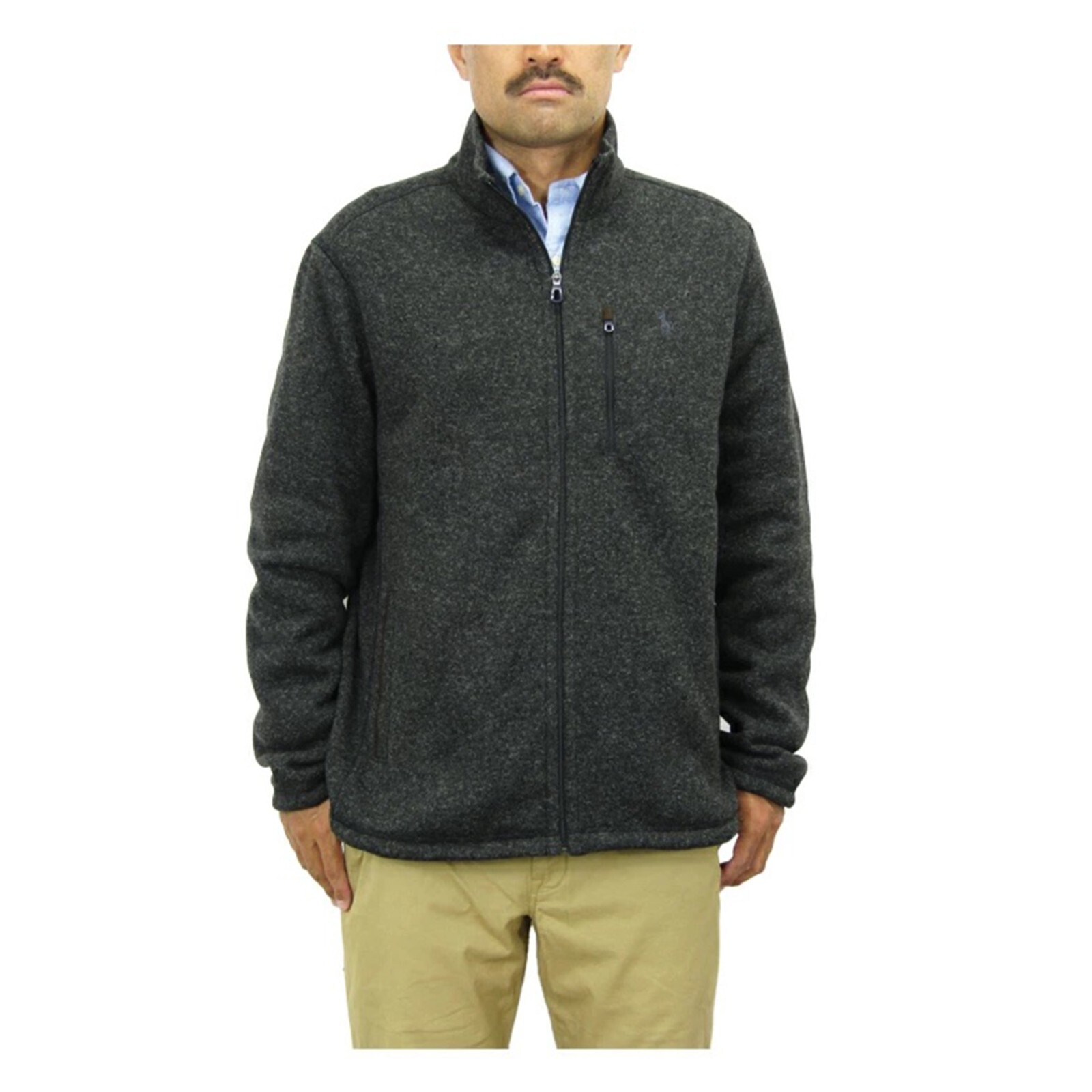 PONY Polo Ralph Lauren Performance Pile Full Zip Giacca Cappotto con Cavallo Nero Htr