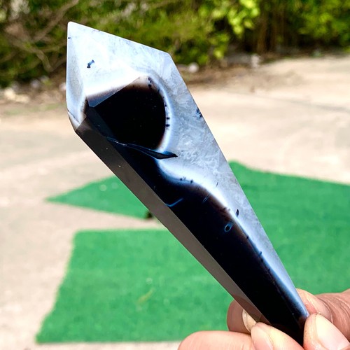 139G Natural Black striped agate Magic Wand Pointed Stele Point Treatment - 第 14/22 張圖片