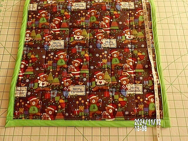 Merry Christmas Teddy Bear Theme Quilted Quilt 35" X 19" Reversible Handmade New