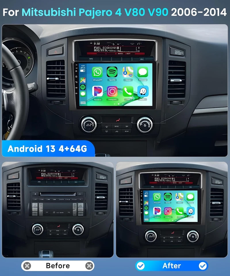 Android 14 estéreo de coche para Mitsubishi Montero Pajero 2006-2017 Car Play GPS 128 GB Foto 2 de 4