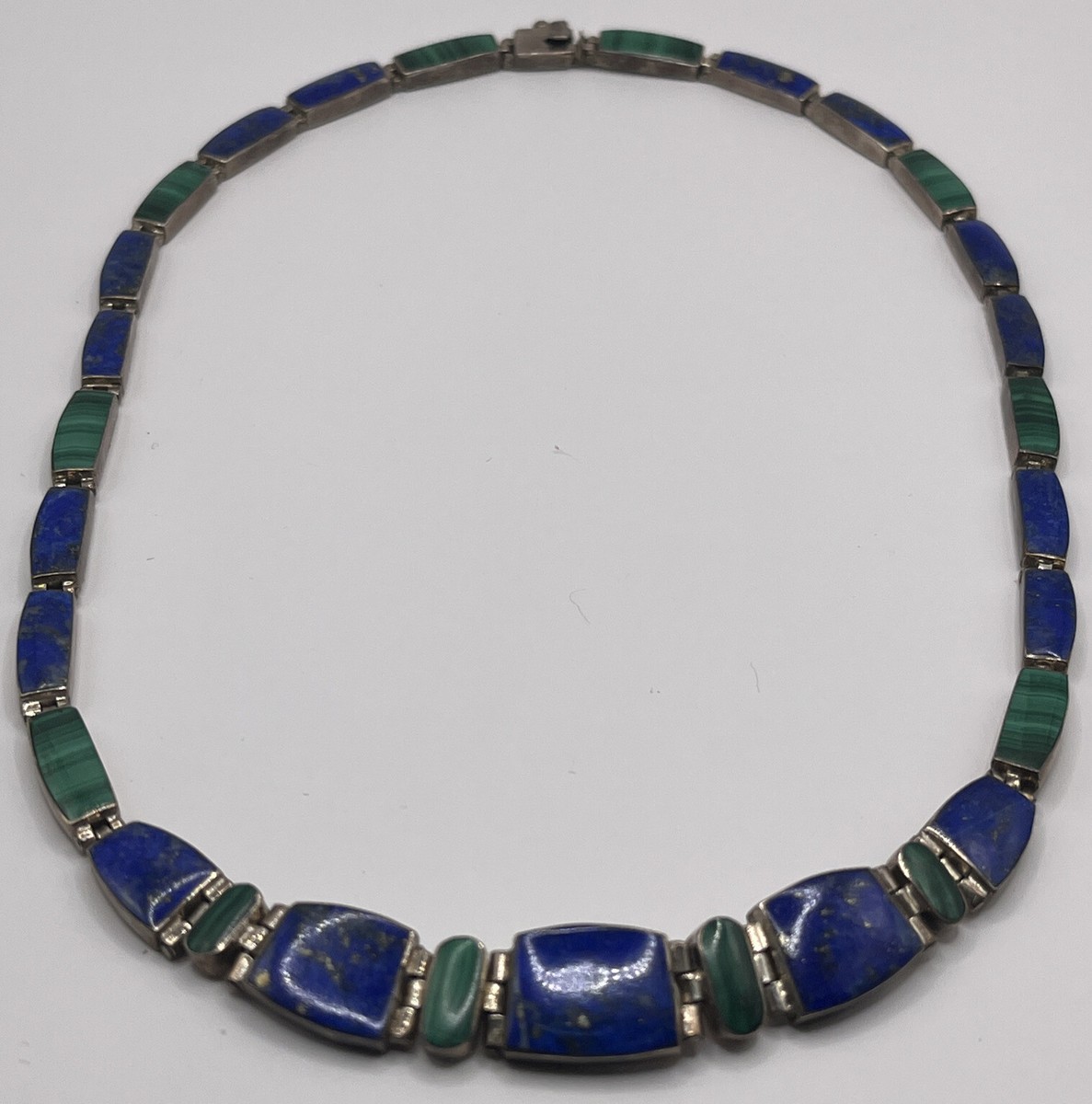 Sterling Silver Lazuli Lapis & Malachite Link Necklace 18