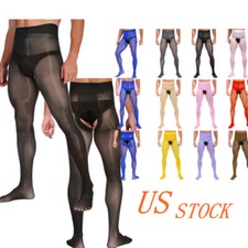 Mens Sheer Mesh Stockings Crotchless High Waist Pantyhose Glossy Sissy Lingerie