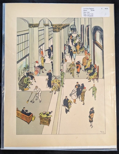 Peacock Alley Waldorf Astoria New York, Tony Sarg Lithography 1926