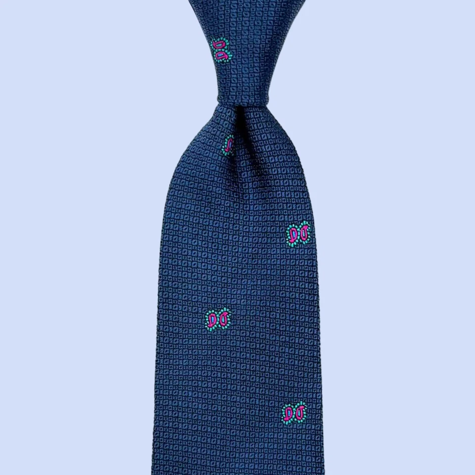 Corbata Cerruti 1881 Azul - Rosa Teal Paisley Art Deco Rayas Seda Italia Corbata Foto 3 de 4