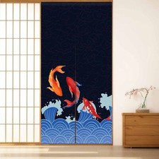 Japanese Big Wave Koi Fish Noren Doorway Curtain Door Restaurant Kitchen Room