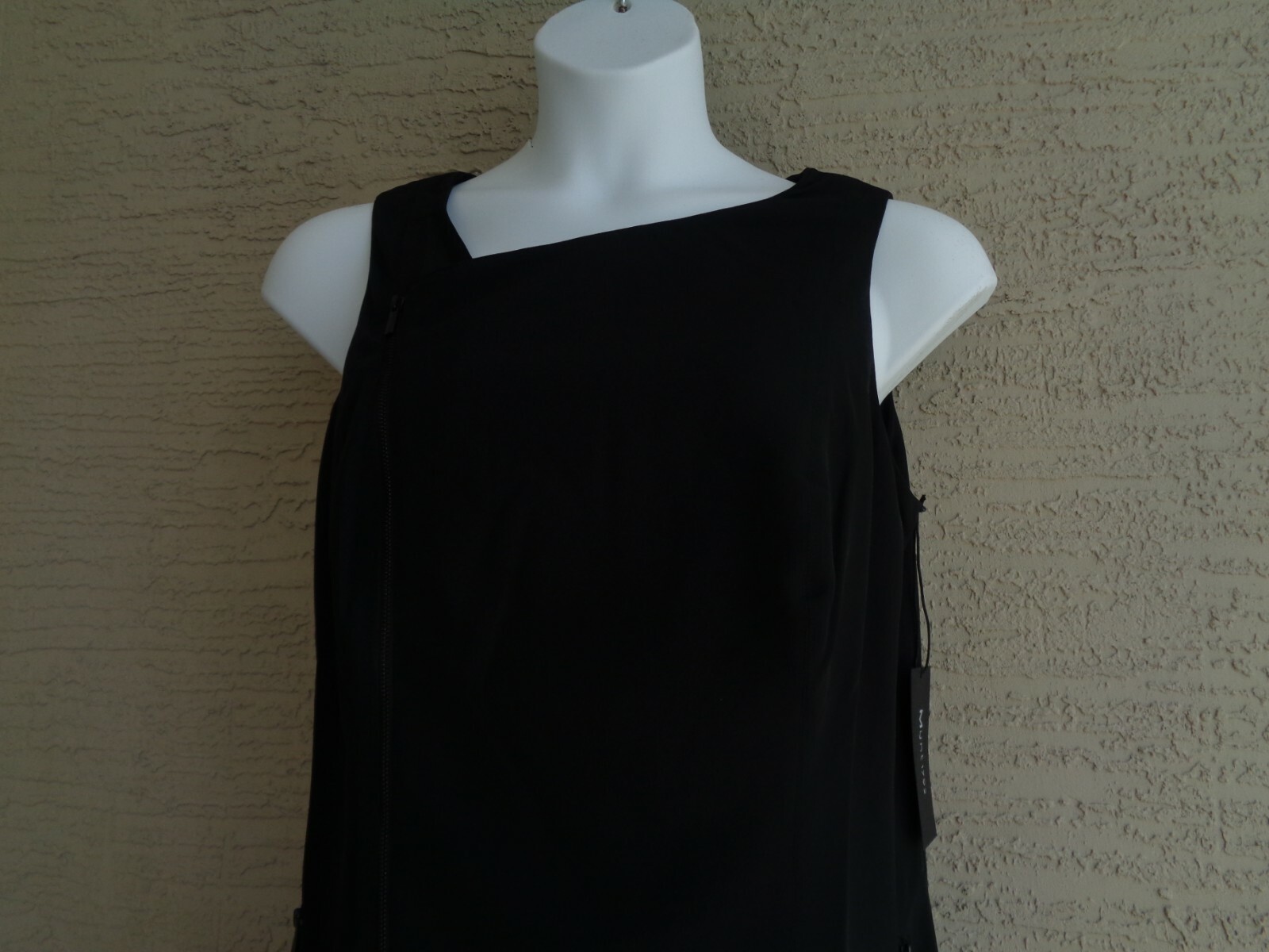 Mynt 1792 Moto 22W Sleeveless Asymmetrical Neck Stretch Crepe Black Msrp $268.