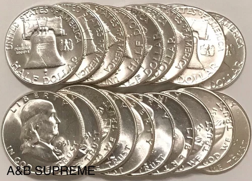 ROLL (20) 1951 FRANKLIN HALF DOLLAR “STUNNING GEMS” BU UNCIRCULATED 90% SILVER