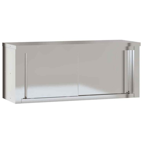 vidaXL Kitchen Wall Cabinet with Sliding Doors Stainless Steel HEE - Picture 2 of 10