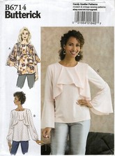 Butterick B6714 Tops w Front Back Overlay, Sleeve Variations Sz 16-26 UNCUT