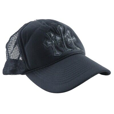 CHROME HEARTS 3 Cemetery Cross cap black polyester/leather CHROME HEARTS 3 Cemetery Cross cap black polyester/leather