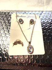 Necklace Earrings Ring Set Gold With Pearl New For Girls Women Jewelry