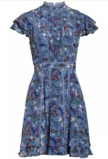 Alice + Olivia Marta High Neck Floral Silk Dress Blue Size 8 NWOT