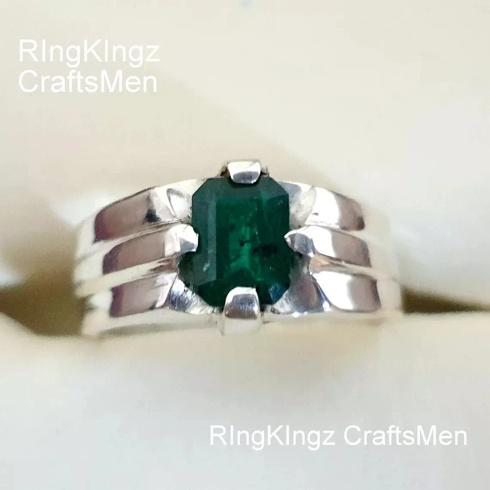 Anillo Esmeralda Plata de Ley 925 Auténticas Piedras Preciosas Para Hombre Anillos Zumurud Talla 9    Foto 2 de 4