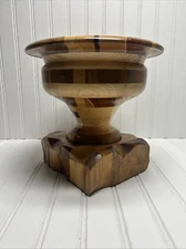 Beautiful Vintage Handemade Cottagecore Multi Wood Turned Art Bowl And Stand*