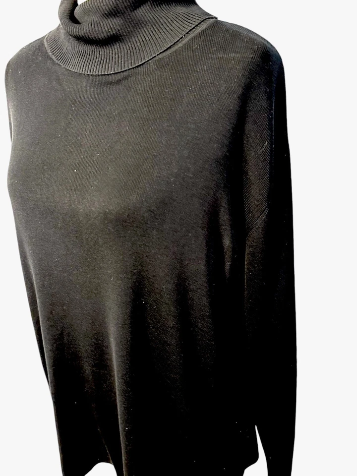 Suéter Top Harold's Para Mujer Vintage Negro Seda Acanalado Tejido Cuello Alto Grande Foto 2 de 4