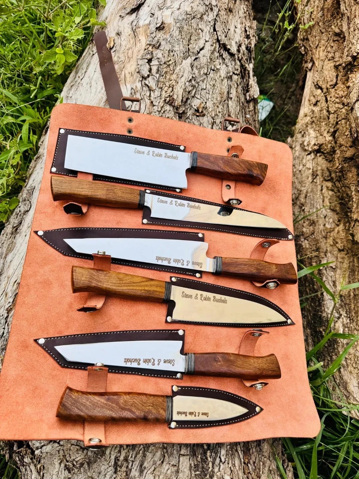 Handmade 6pcs Chef Knife Set High Polish Blade African Rosewood Handle Gift