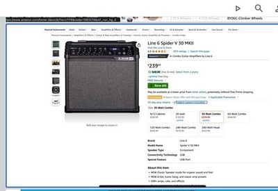 Line 6 Spider V 30 MkII 30 Watt Combo Guitar Amplifier Amp