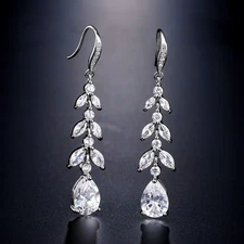 Elegant Shiny AAA Cubic Zirconia Leaf Tassel Earrings for Women Fashion Sliver C