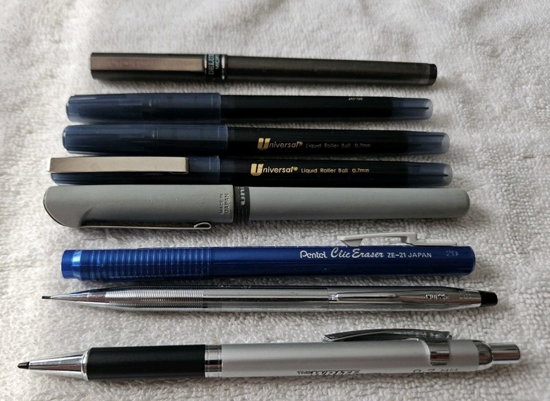 Set of 9 mechanical pencils, ballpoint pens, Erasers Vintage 