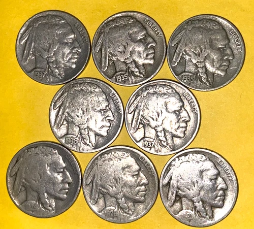 Lot Of 8 Buffalo Nickels various dates 1937,36,35,29,26,23  Many FULL Dates1