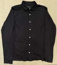 Woolly 100% Merino Wool Long Sleeve Button Up Shirt Black Men's Size Medium