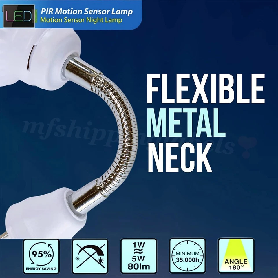 Lámpara de escalera enchufable de CA flexible 360 luz nocturna sensor activado por movimiento LED de 2 piezas Foto 3 de 4